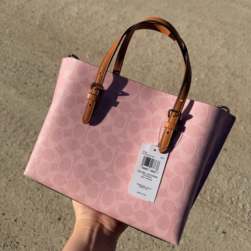 NWT！COACH Mollie Tote Bag 25 In Signature（CER24）Powder Pink - Picture 4 of 4